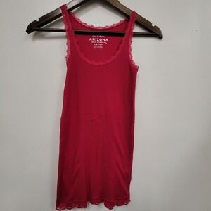 Arizona Jean Company Womens Y2K Lace Trim Ribbed‎ Fitted Tank Top Size S Pink